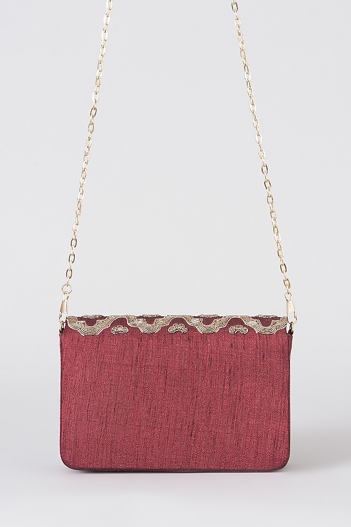 Maroon Hand Embroidered Clutch by The Purple Sack at Pernia's Pop Up Shop
