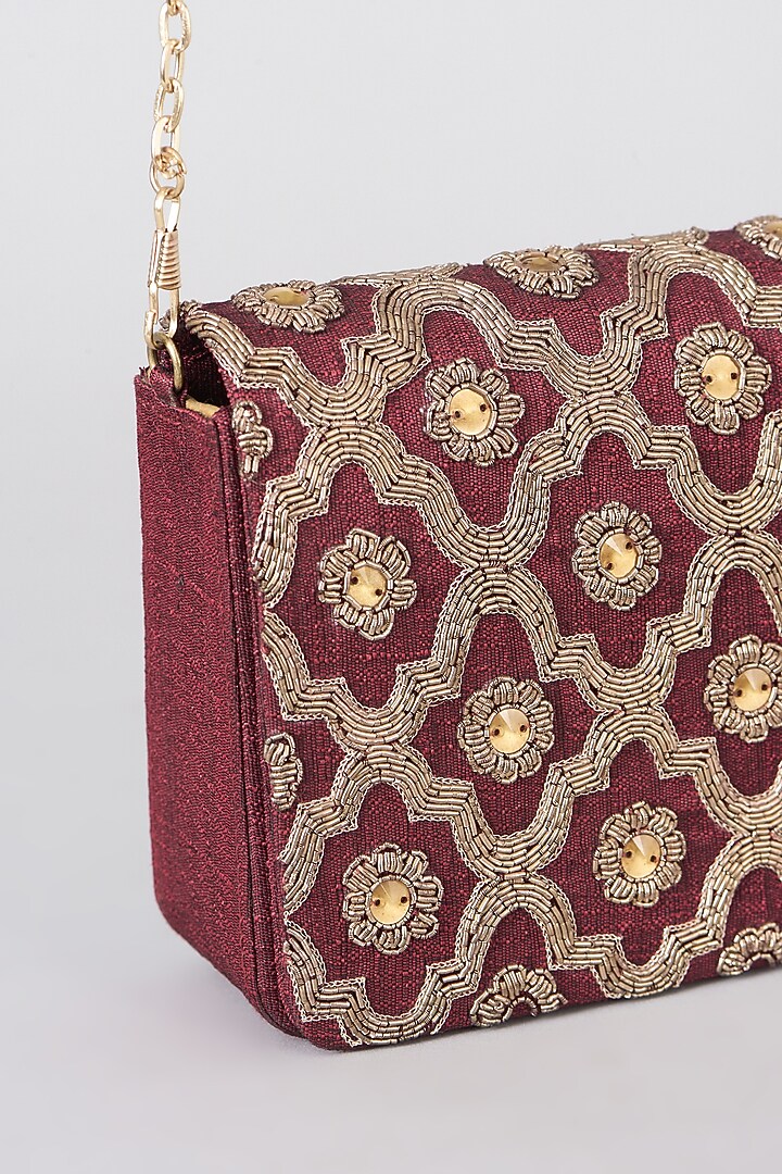 Maroon Hand Embroidered Clutch by The Purple Sack at Pernia's Pop Up Shop