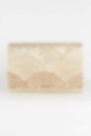 Beige Hand Embroidered Clutch by The Purple Sack at Pernia's Pop Up Shop