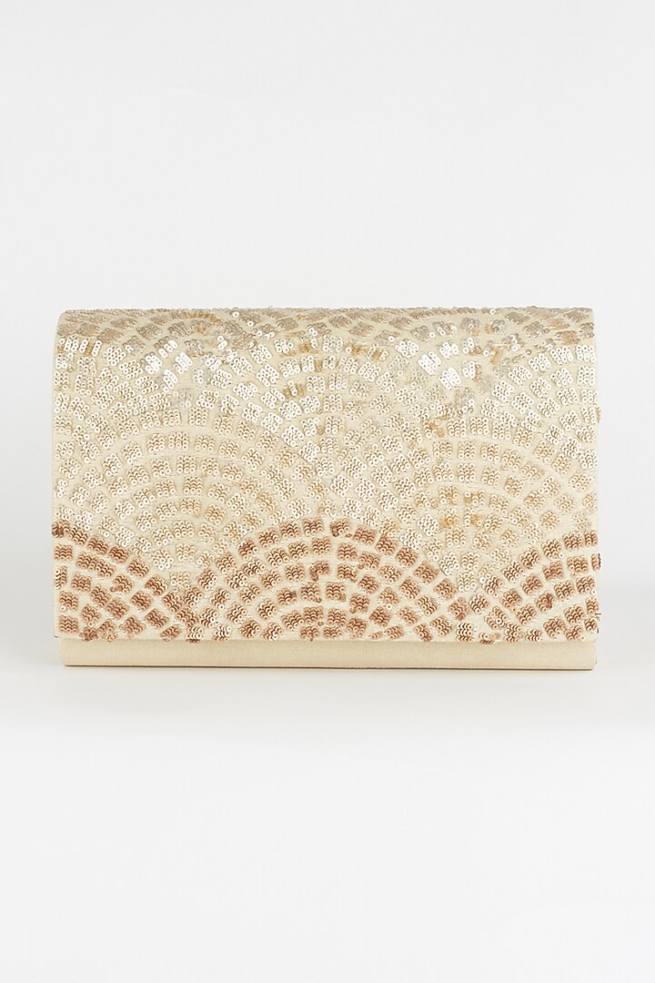 Beige Hand Embroidered Clutch by The Purple Sack at Pernia's Pop Up Shop