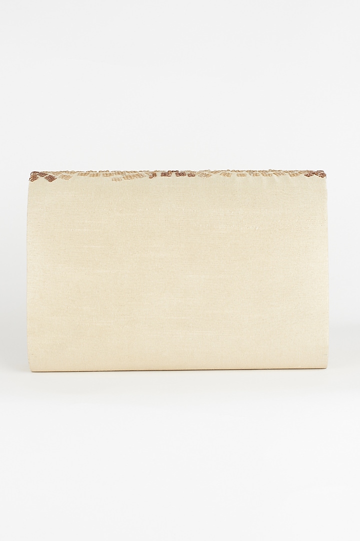 Beige Hand Embroidered Clutch by The Purple Sack at Pernia's Pop Up Shop