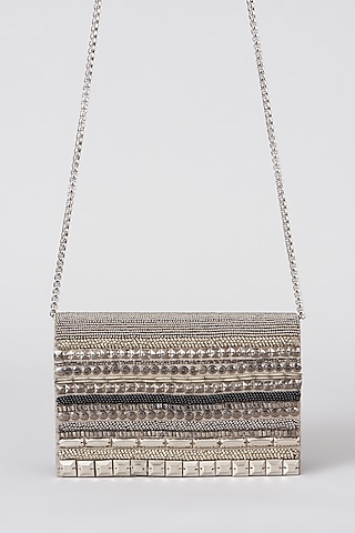 Silver Hand Embroidered Clutch by The Purple Sack