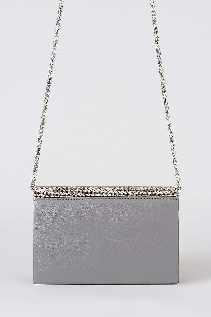 Silver Hand Embroidered Clutch by The Purple Sack at Pernia's Pop Up Shop