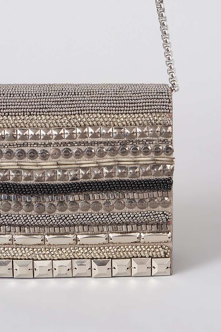 Silver Hand Embroidered Clutch by The Purple Sack at Pernia's Pop Up Shop