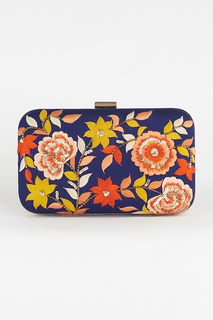 Royal Blue Hand Embroidered Clutch by The Purple Sack at Pernia's Pop Up Shop