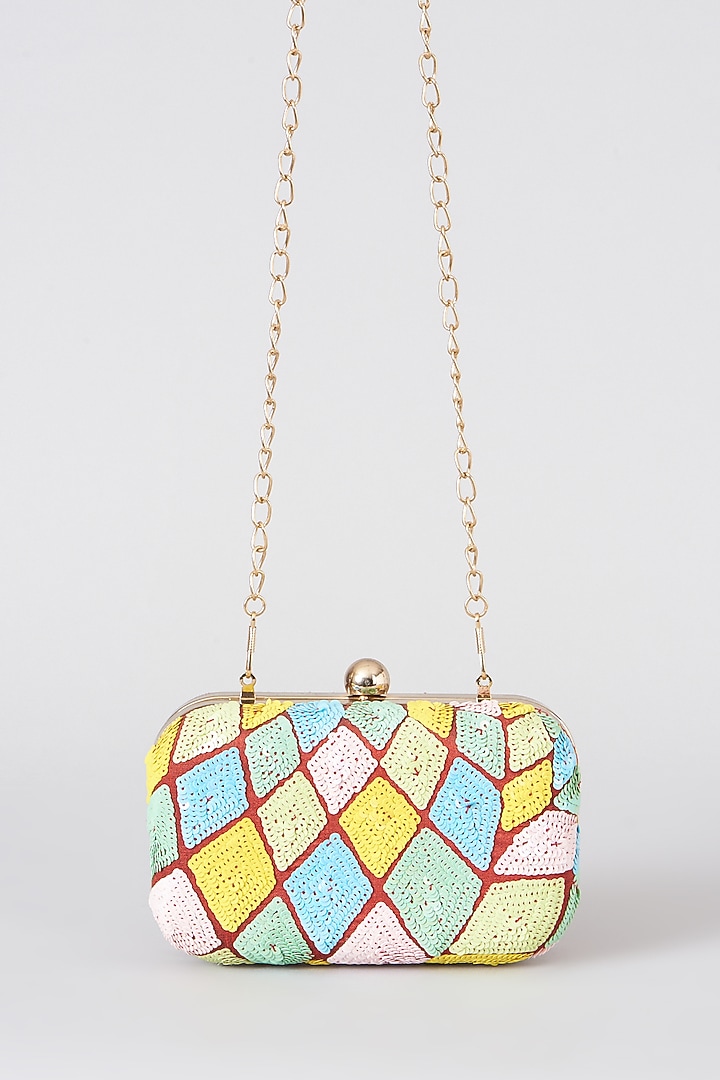 Multi-Colored Hand Embroidered Box Clutch by The Purple Sack at Pernia's Pop Up Shop