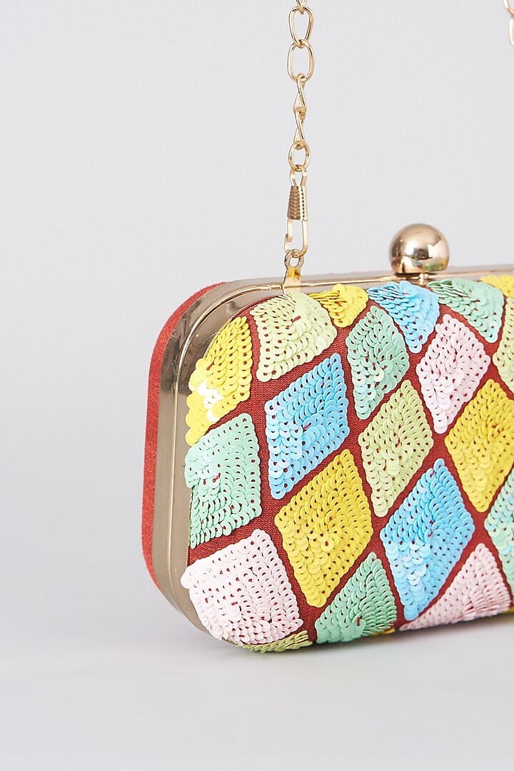 Multi-Colored Hand Embroidered Box Clutch by The Purple Sack at Pernia's Pop Up Shop