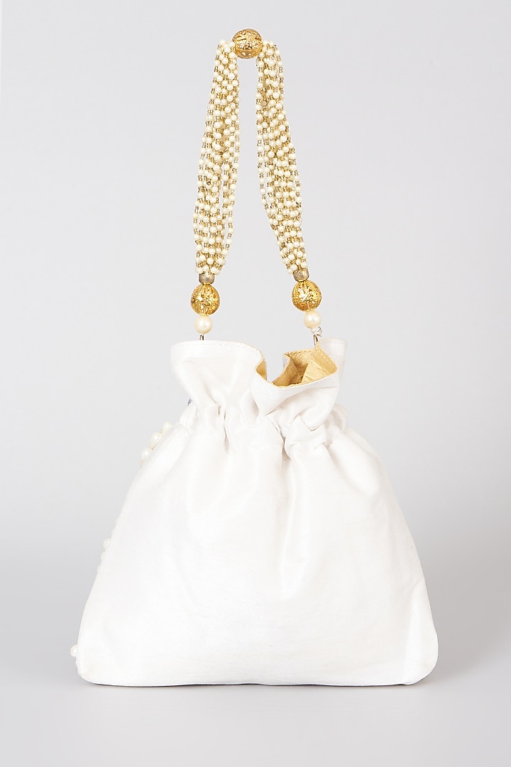 White Hand Embroidered Potli by The Purple Sack at Pernia's Pop Up Shop