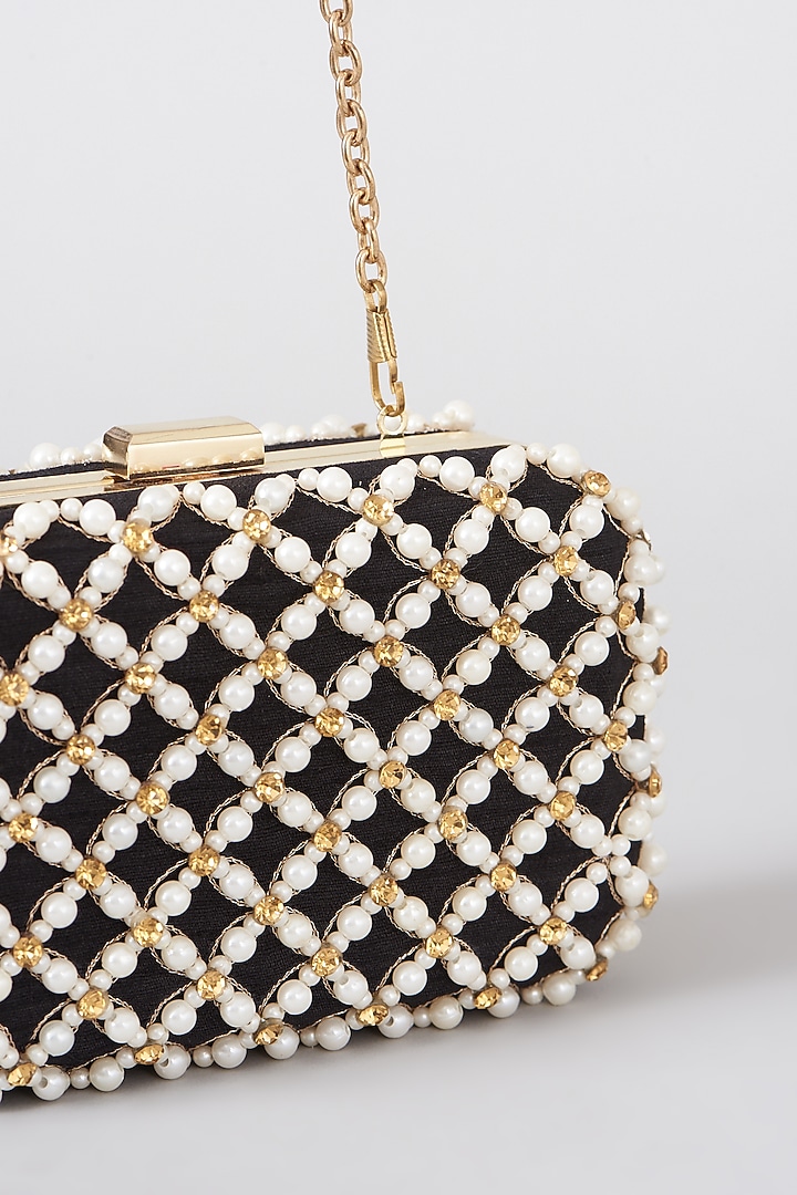 Black Hand Embroidered Box Clutch by The Purple Sack at Pernia's Pop Up Shop