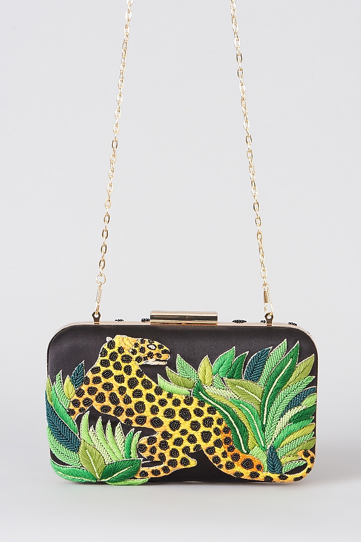 Black Embroidered Box Clutch by The Purple Sack at Pernia's Pop Up Shop