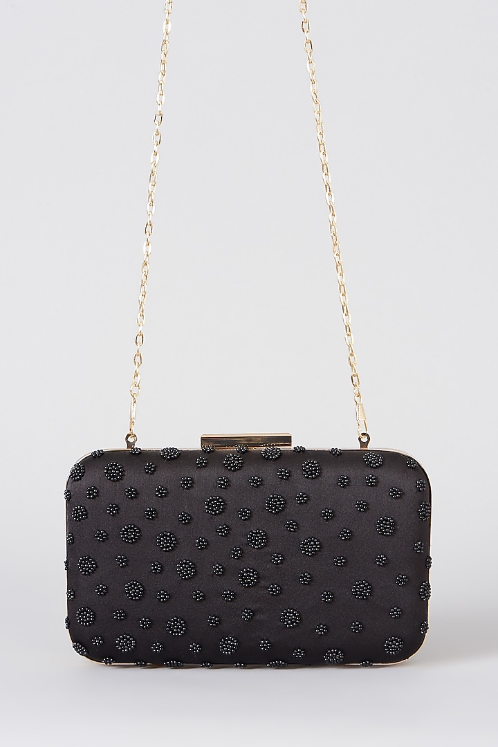 Black Embroidered Box Clutch by The Purple Sack at Pernia's Pop Up Shop