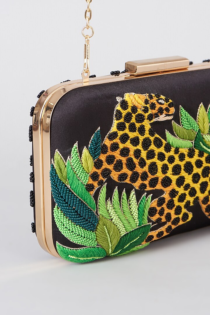 Black Embroidered Box Clutch by The Purple Sack at Pernia's Pop Up Shop