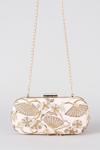 Light Pink Hand Embroidered Box Clutch by The Purple Sack