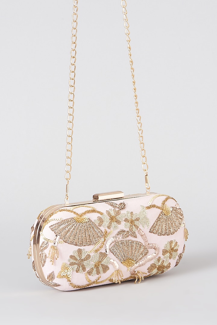 Light Pink Hand Embroidered Box Clutch by The Purple Sack at Pernia's Pop Up Shop
