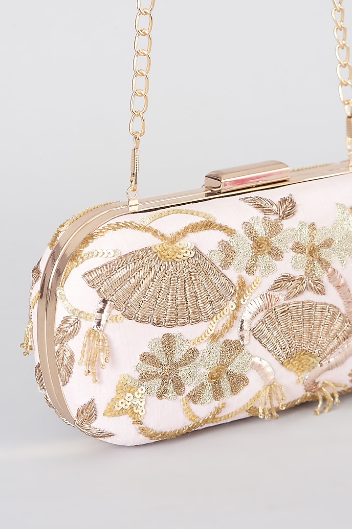 Embellished Cream & Pink Wrist Loop Box Clutch