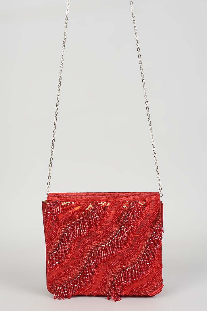 Red Embroidered Flap Clutch by The Purple Sack at Pernia's Pop Up Shop