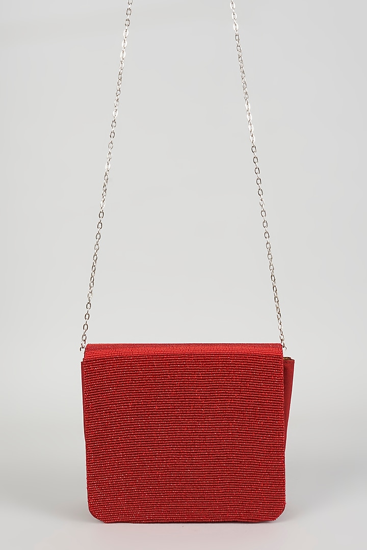 Red Embroidered Flap Clutch by The Purple Sack at Pernia's Pop Up Shop