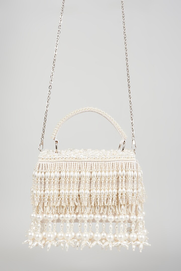 White Beaded Box Clutch Design by The Purple Sack at Pernia's Pop Up
