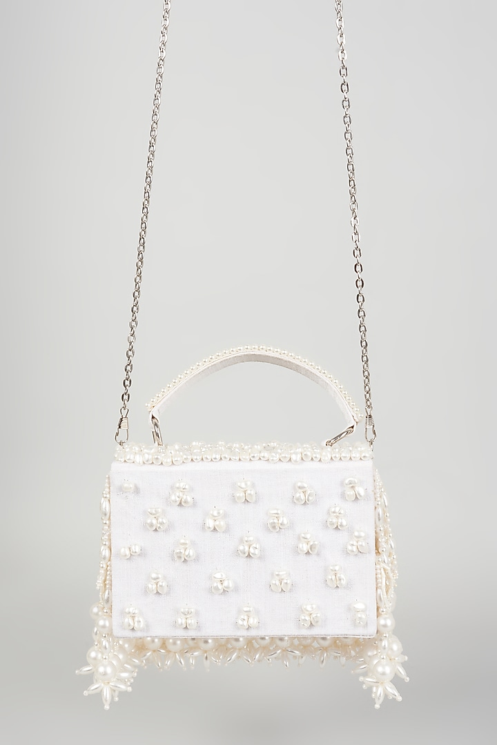 White Beaded Box Clutch by The Purple Sack at Pernia's Pop Up Shop