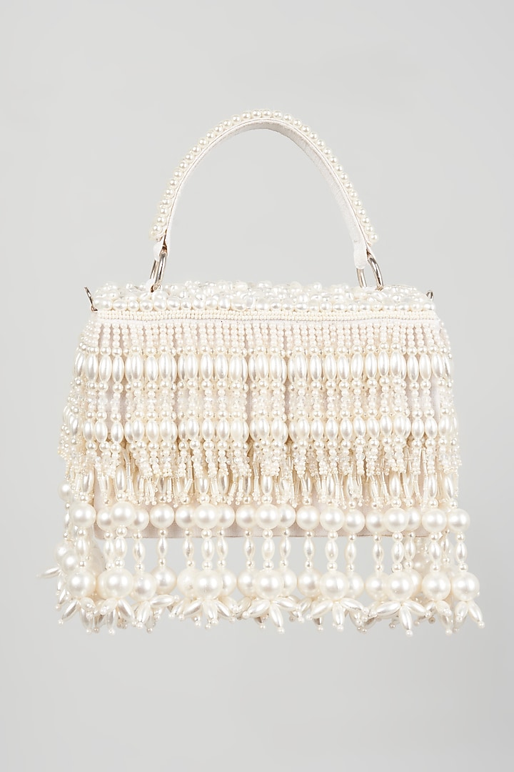 White Beaded Box Clutch by The Purple Sack at Pernia's Pop Up Shop