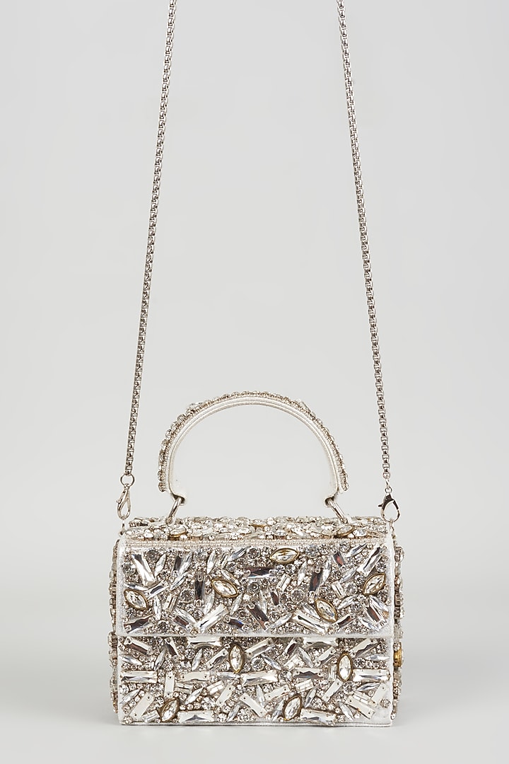 Silver Raw Silk Box Clutch by The Purple Sack at Pernia's Pop Up Shop