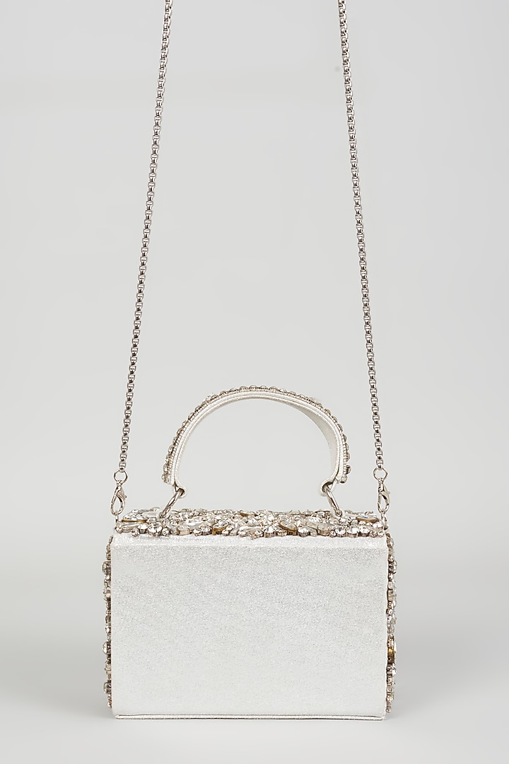 Silver Raw Silk Box Clutch by The Purple Sack at Pernia's Pop Up Shop