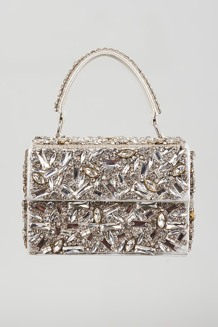 Silver Raw Silk Box Clutch by The Purple Sack at Pernia's Pop Up Shop