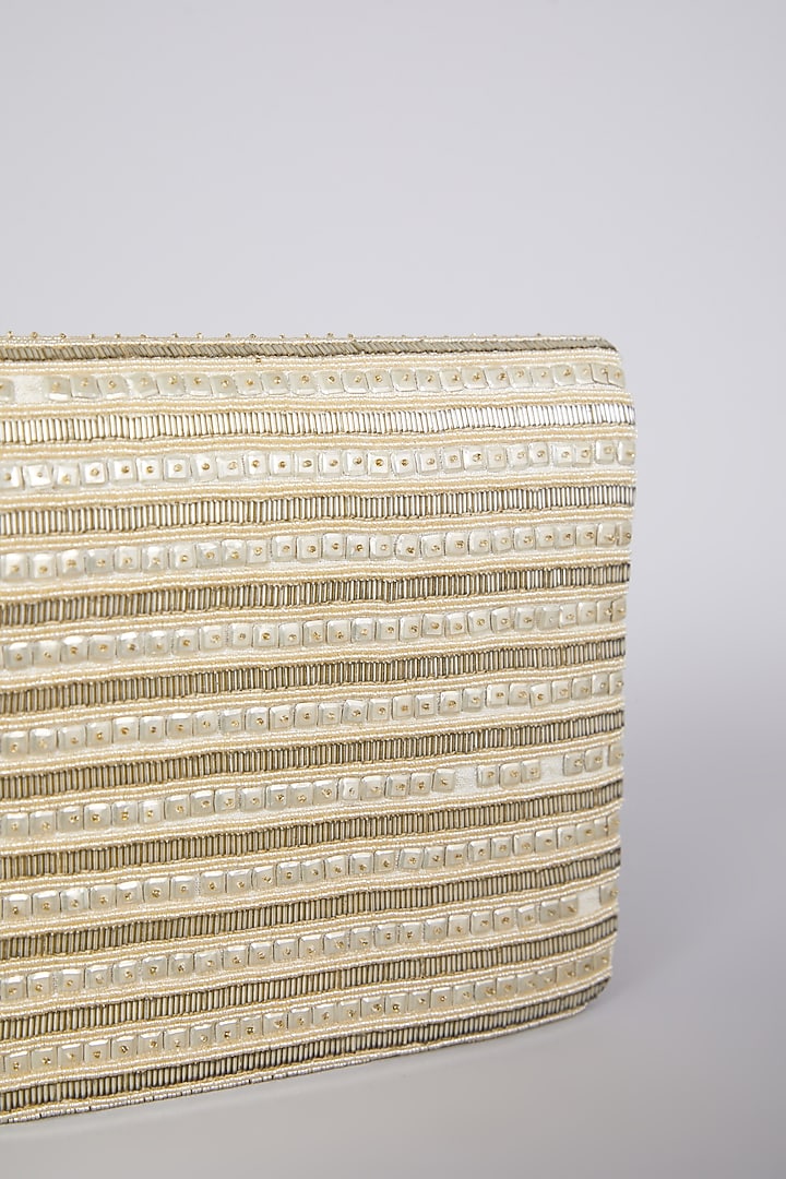 Gold Raw Silk Hand Embroidered Clutch by The Purple Sack at Pernia's Pop Up Shop