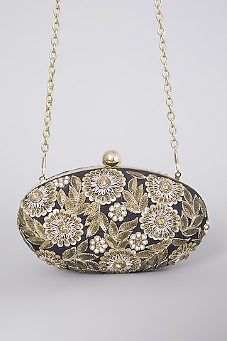 Black Hand Embroidered Clutch by The Purple Sack