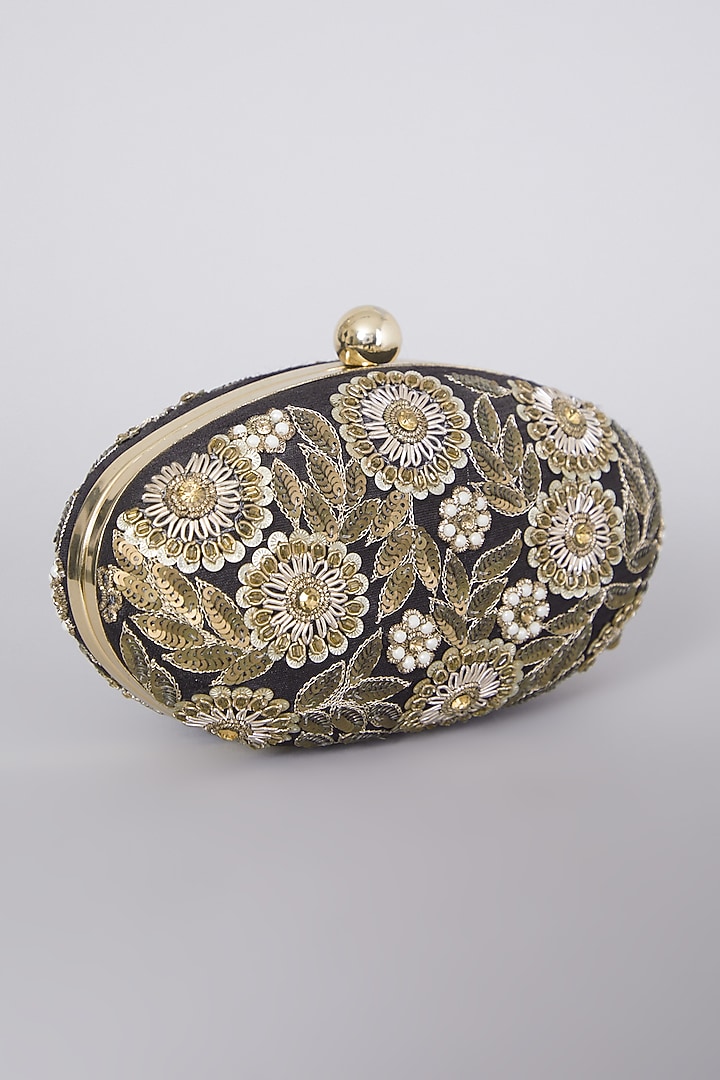 Black Hand Embroidered Clutch by The Purple Sack at Pernia's Pop Up Shop