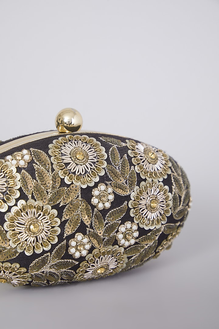 Black Hand Embroidered Clutch by The Purple Sack at Pernia's Pop Up Shop