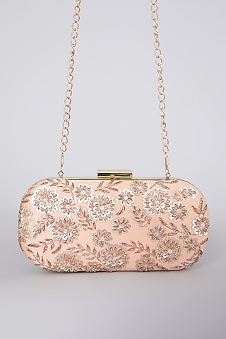 Peach Hand Embroidered Clutch by The Purple Sack
