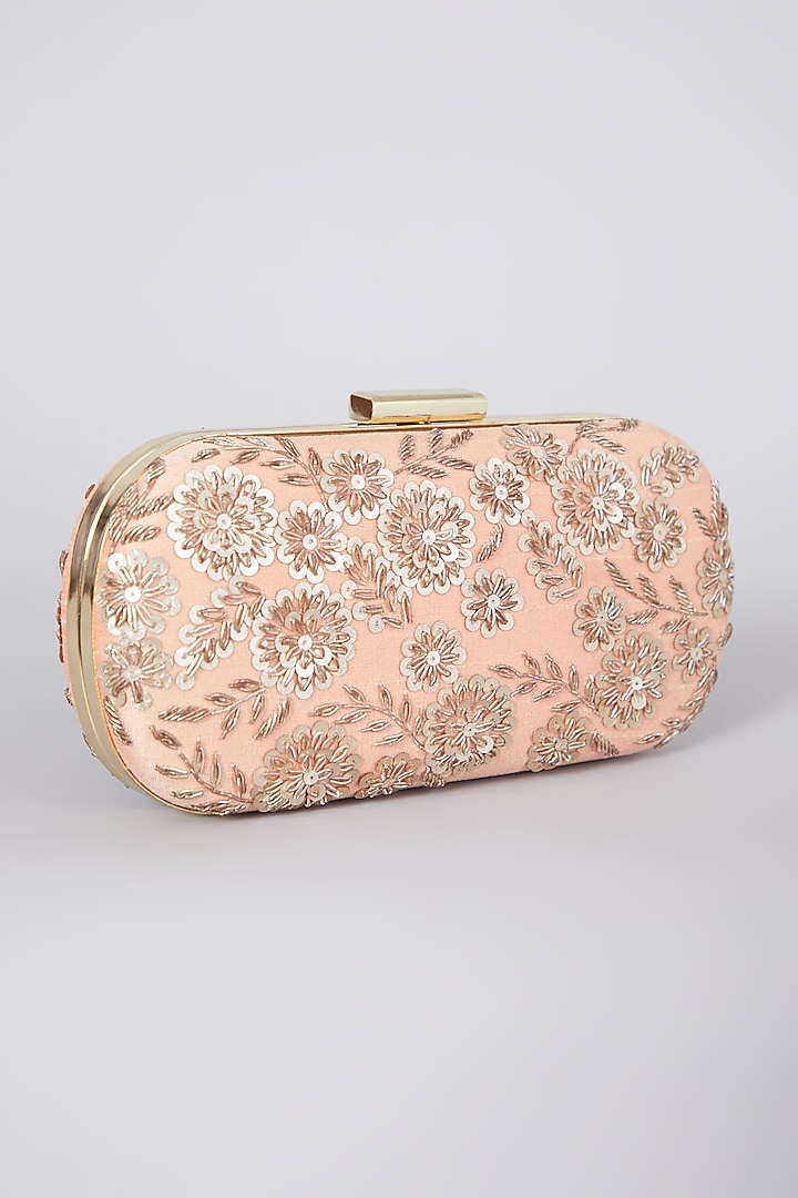 Peach Hand Embroidered Clutch by The Purple Sack at Pernia's Pop Up Shop