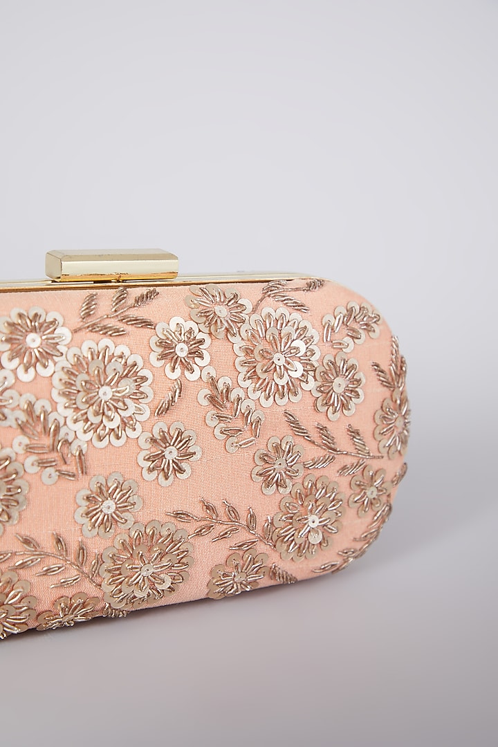 Peach Hand Embroidered Clutch by The Purple Sack at Pernia's Pop Up Shop