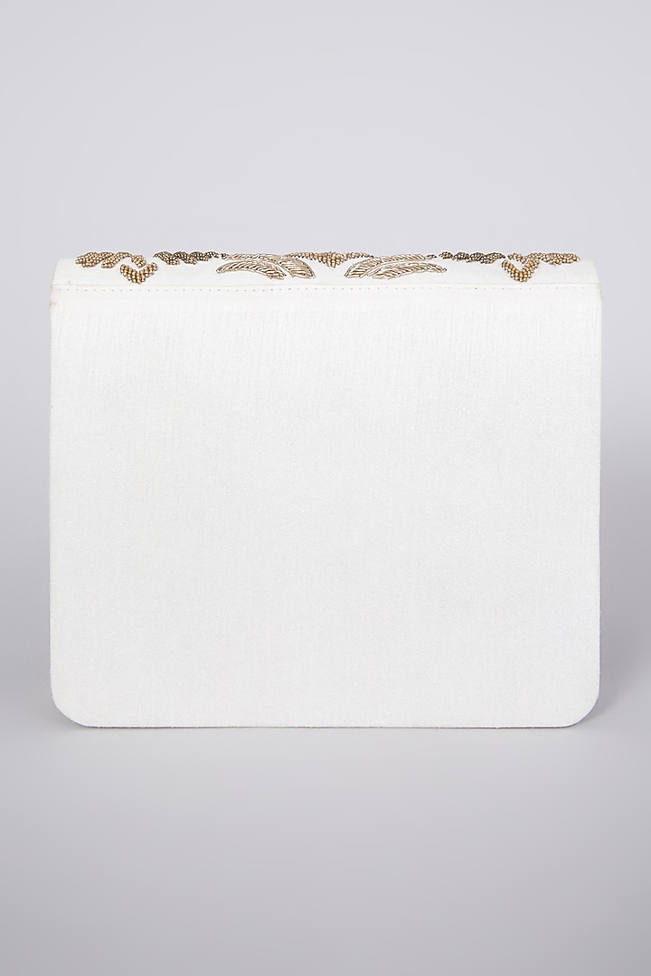 Gold Hand Embroidered Clutch With Chain by The Purple Sack at Pernia's Pop Up Shop