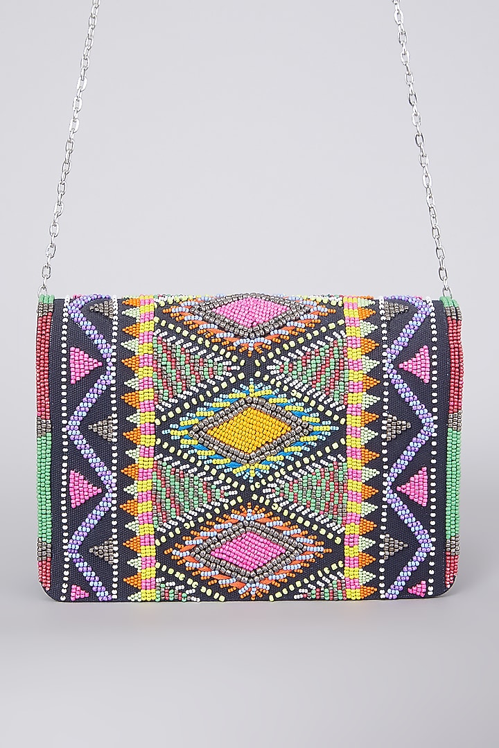 Multi Colored Hand Embroidered Clutch by The Purple Sack at Pernia's Pop Up Shop