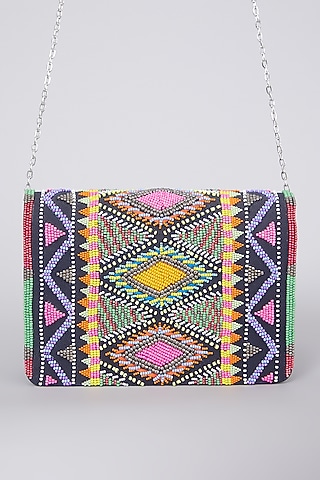 Multi Colored Hand Embroidered Clutch  by The Purple Sack