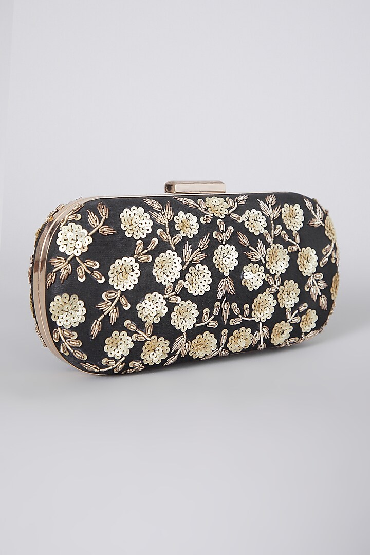 Black Hand Embroidered Raw Silk Clutch by The Purple Sack at Pernia's Pop Up Shop