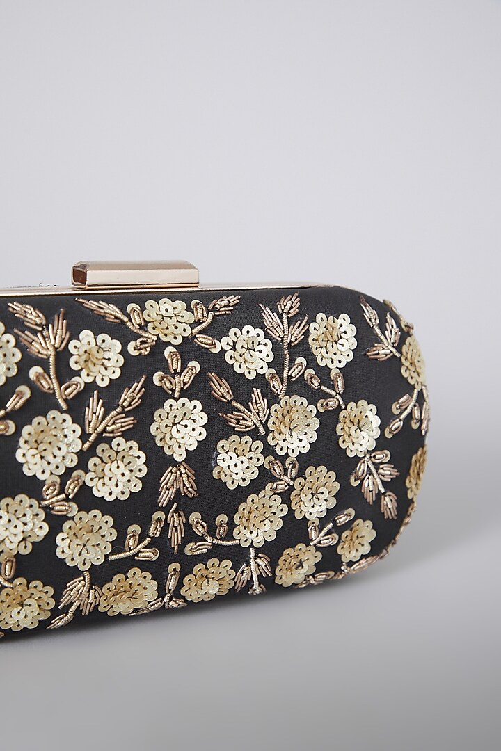 Black Hand Embroidered Raw Silk Clutch by The Purple Sack at Pernia's Pop Up Shop