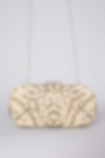 Golden Raw Silk Hand Embroidered Clutch  by The Purple Sack at Pernia's Pop Up Shop