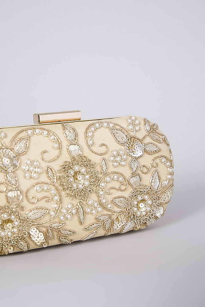 Golden Hand Embroidered Raw Silk Clutch by The Purple Sack at Pernia's Pop Up Shop