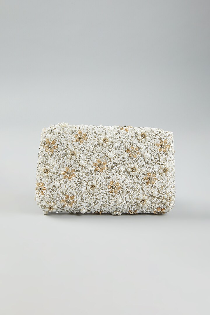White Hand Embroidered Clutch Bag by The Purple Sack at Pernia's Pop Up Shop