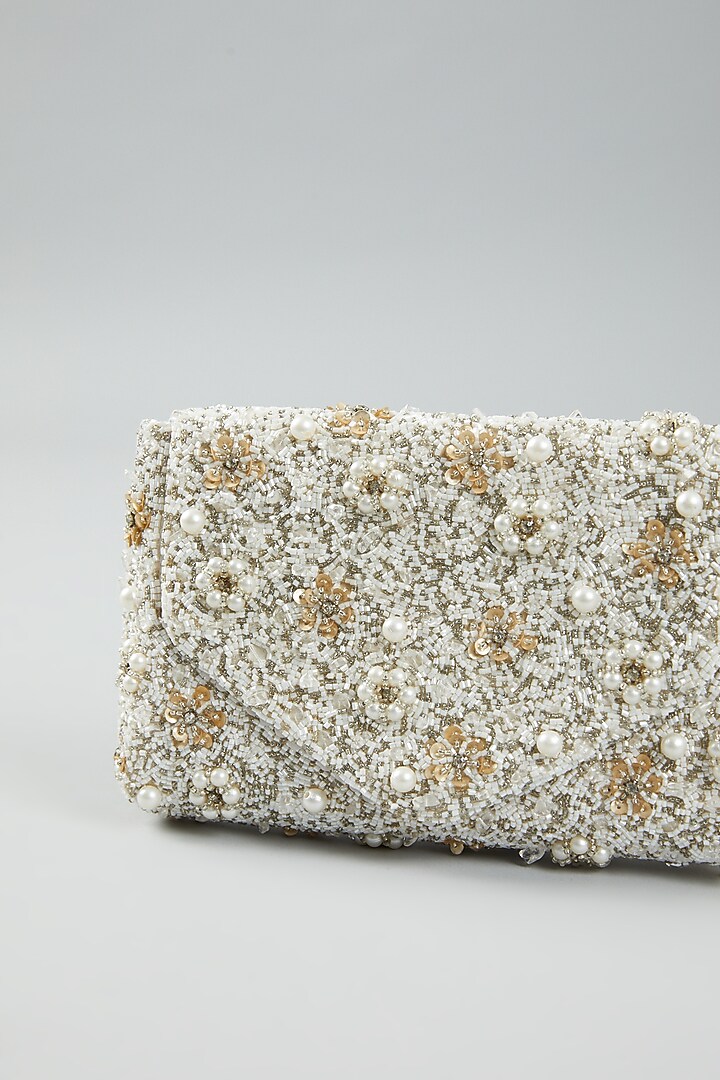 White Hand Embroidered Clutch Bag by The Purple Sack at Pernia's Pop Up Shop