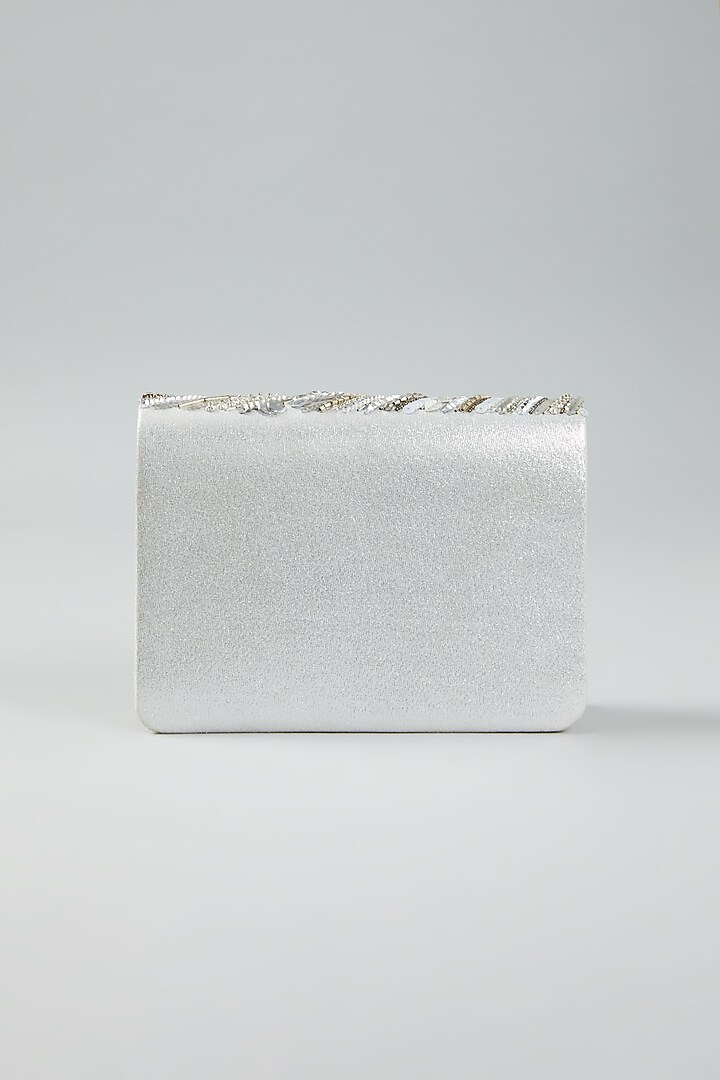 Silver Hand Embroidered Clutch Bag by The Purple Sack at Pernia's Pop Up Shop