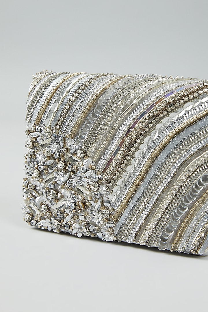 Silver Hand Embroidered Clutch Bag by The Purple Sack at Pernia's Pop Up Shop