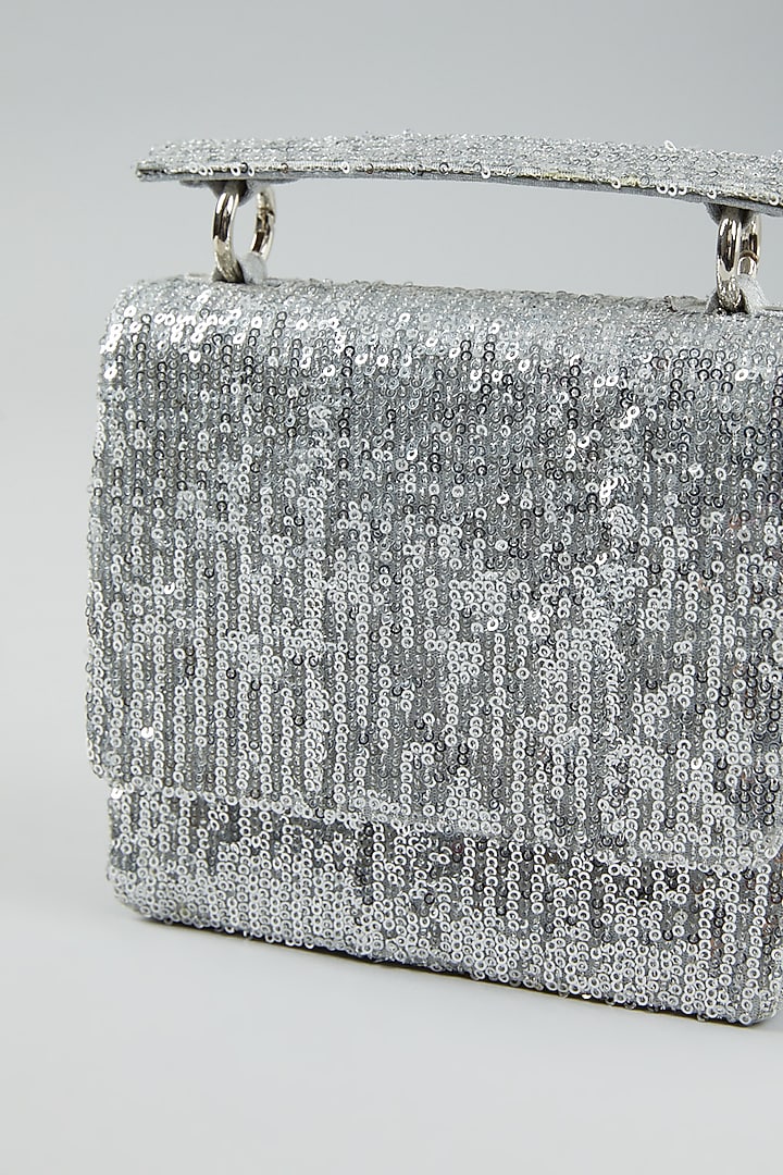 Silver Embroidered Clutch Bag by The Purple Sack at Pernia's Pop Up Shop