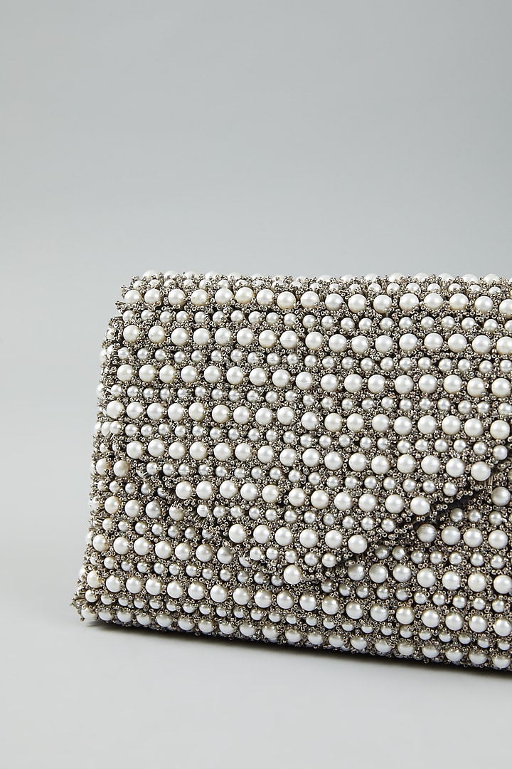 Grey Hand Embroidered Clutch Bag by The Purple Sack at Pernia's Pop Up Shop