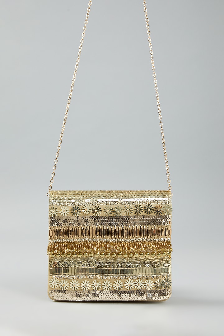 Gold Raw Silk Embroidered Clutch Bag by The Purple Sack at Pernia's Pop Up Shop