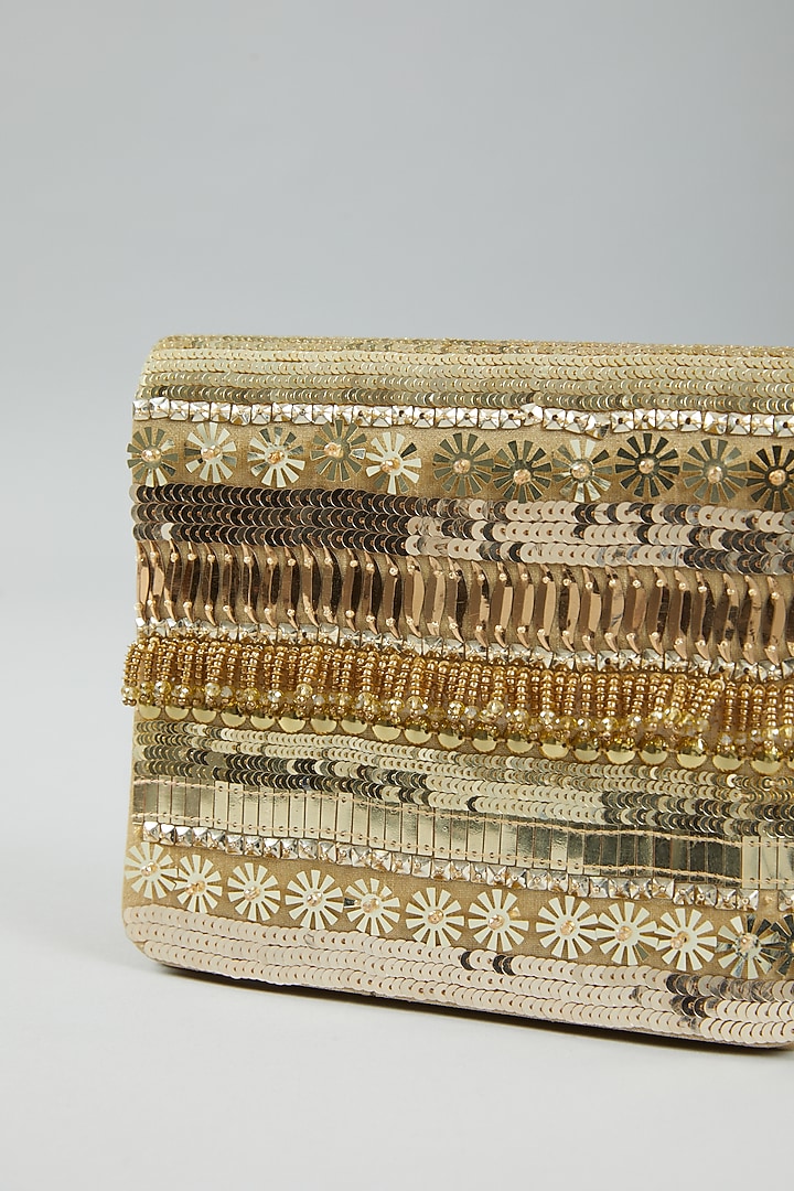 Gold Raw Silk Embroidered Clutch Bag by The Purple Sack at Pernia's Pop Up Shop