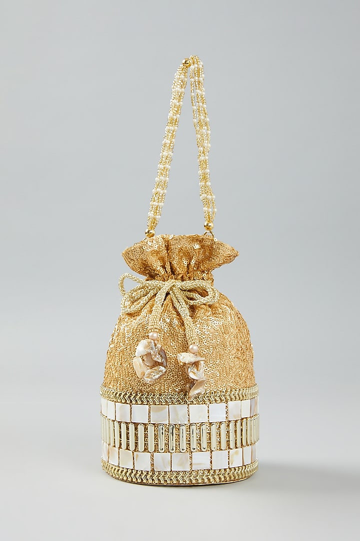 Gold Hand Embroidered Potli by The Purple Sack at Pernia's Pop Up Shop
